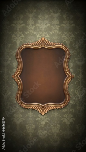 Ornate vintage gold picture frame on damask wallpaper