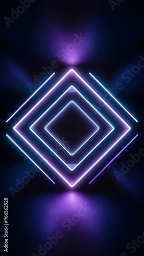 Neon blue and purple square shapes in 3D perspective