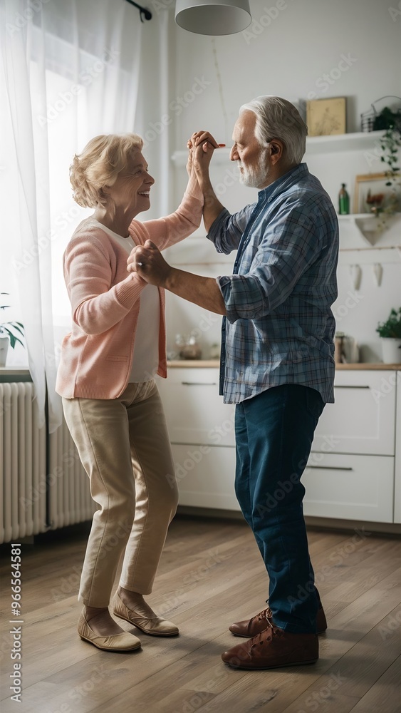 Fototapeta premium Cute elderly couple dancing at home
