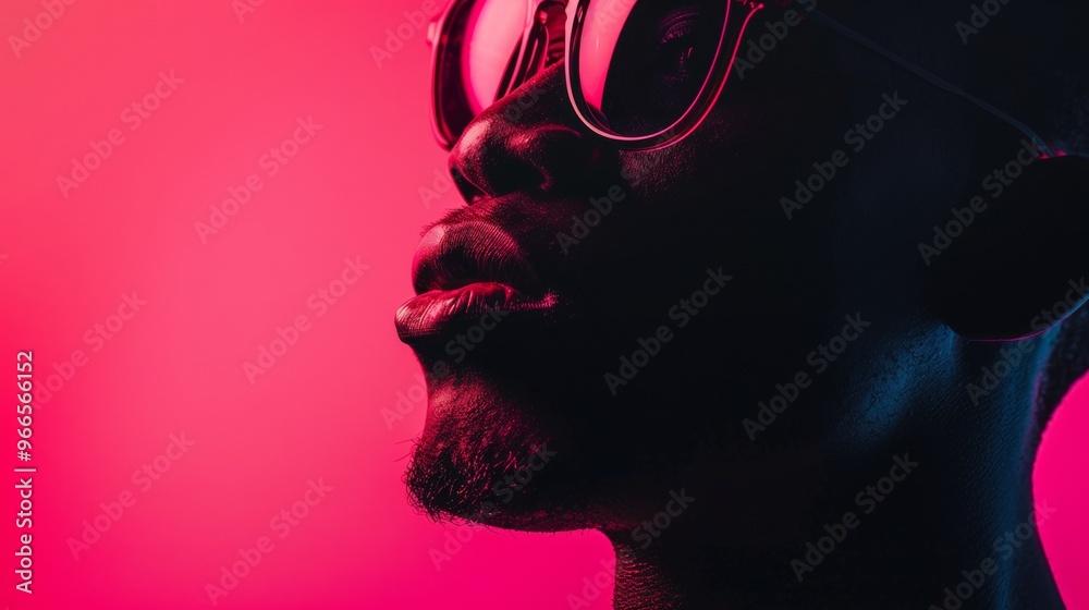 portrait of a man with neon glasses on neon background portrait of a man with neon glasses on neon background