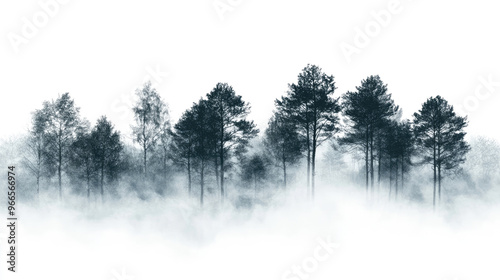 misty coniferous forest on a transparent background