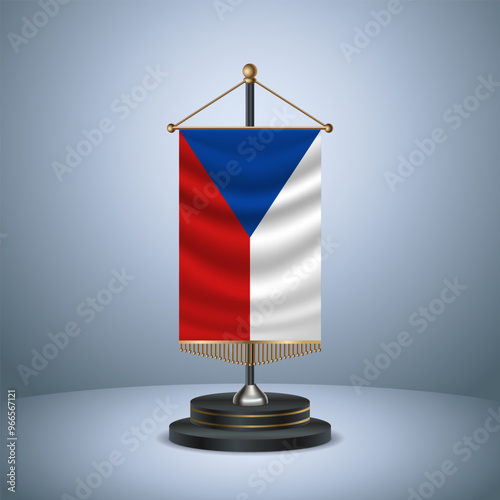 Czech Republic Vertical table flag with golden pole of on dark  gradient background