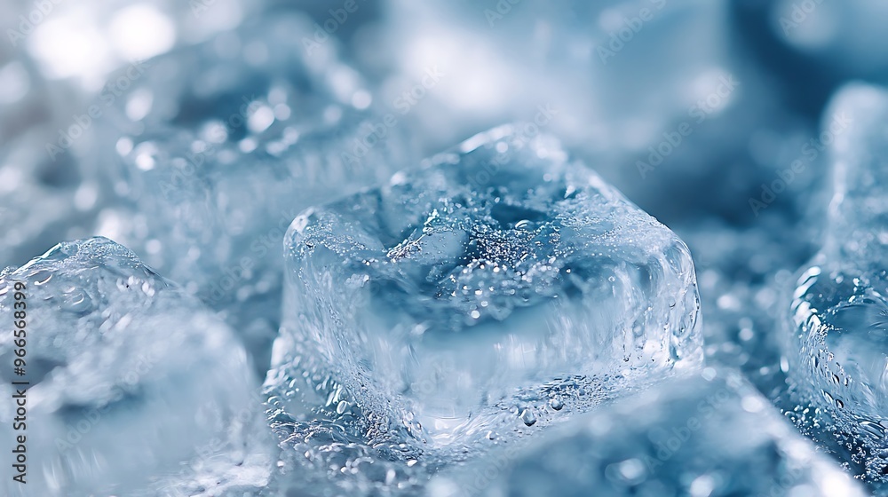 Crystal Clear Close-Up of Ice Forming in Tray, High-Resolution Image Capturing Intricate Textures. Crystal Clear Close-Up of Ice Forming in Tray, High-Resolution Image Capturing Intricate Textures.