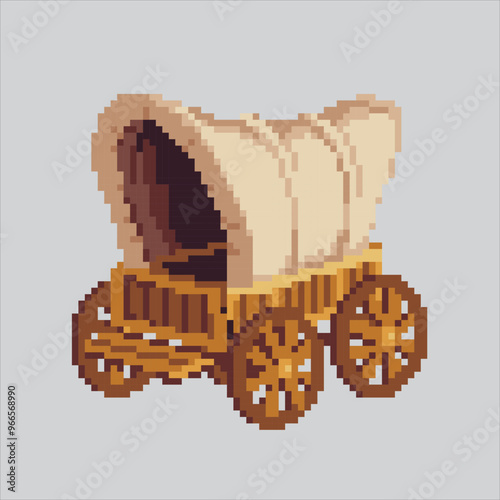 Pixel art illustration Cowboy Caravan. Pixelated Wagon Carriage. Cowboy Caravan Wagon pixelated for the pixel art game and icon for website and video game. old school retro.