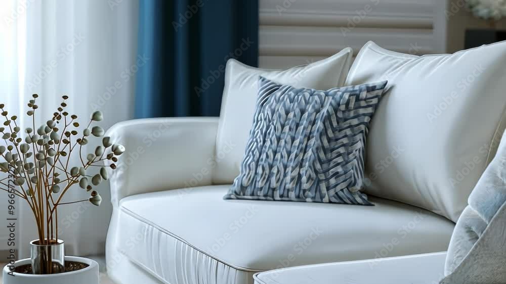 Cozy White Sofa with Blue Pillows Cozy White Sofa with Blue Pillows