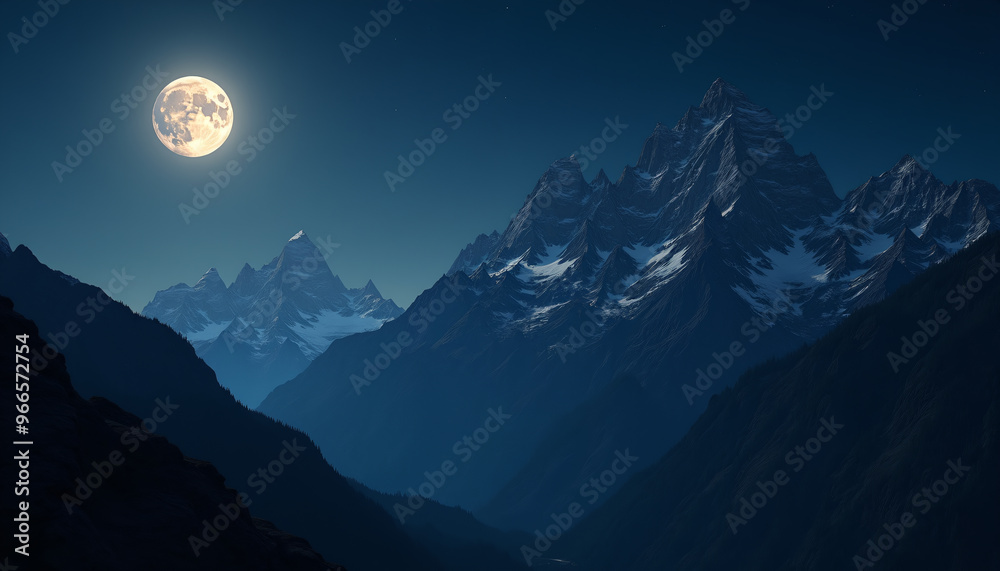 Full Moon Above Snow-Capped Mountain Peaks Full Moon Above Snow-Capped Mountain Peaks