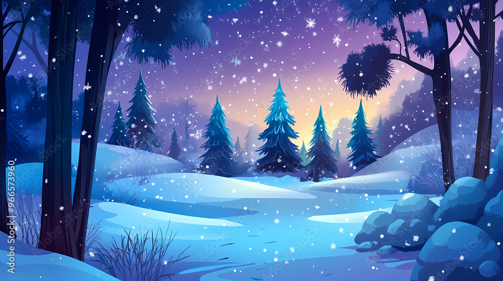 Fototapeta premium Magical winter night in the forest. Winter Wonderland. Illustration