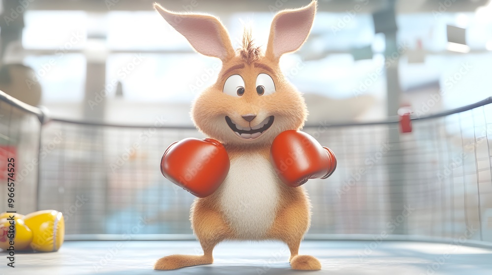 Energetic 3D Cartoon Kangaroo Boxing Enthusiastically in the Ring Energetic 3D Cartoon Kangaroo Boxing Enthusiastically in the Ring
