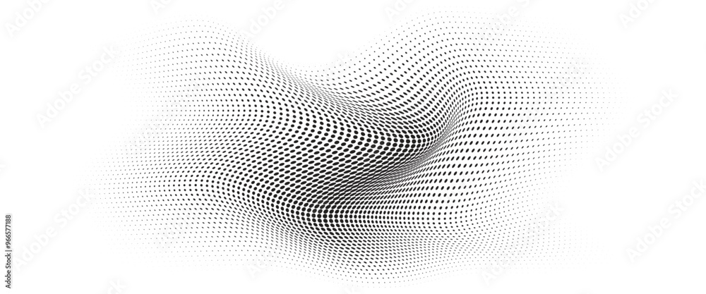 Flowing Wave Dot Halftone Pattern: Curve Gradient Shape on Transparent Background. Suitable for AI, Tech, Network, Digital, Science, and Technology Themes. Flowing Wave Dot Halftone Pattern: Curve Gradient Shape on Transparent Background. Suitable for AI, Tech, Network, Digital, Science, and Technology Themes.