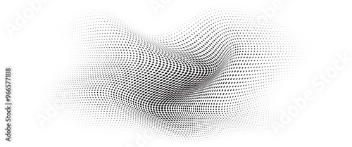 Flowing Wave Dot Halftone Pattern: Curve Gradient Shape on Transparent Background. Suitable for AI, Tech, Network, Digital, Science, and Technology Themes.