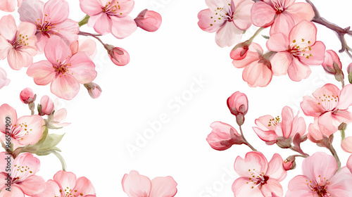 Watercolor spring blossom frame on white background. Spring Blossom. Illustration