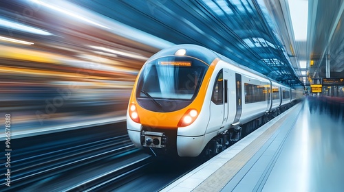 High Speed Train Arriving at Bustling Urban Railway Station