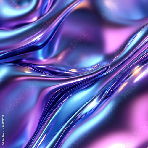 Curved abstract metallic futuristic 3d fluid holographic ilustration chrome background