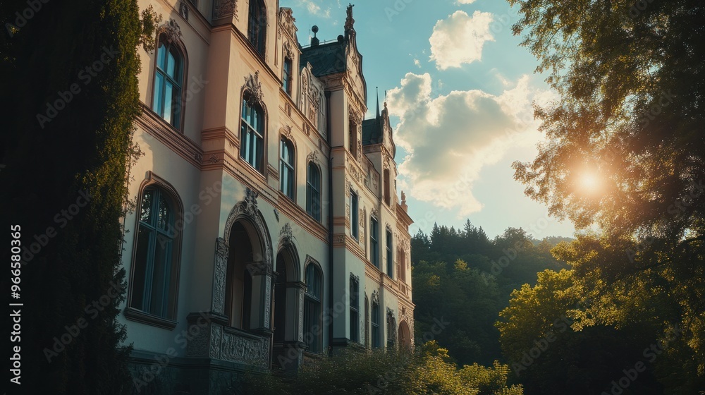 Naklejka premium Grand Manor in the Sun's Embrace