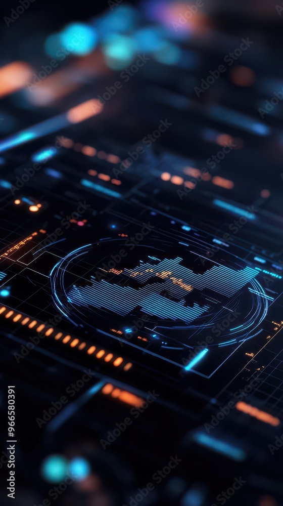 Futuristic interface with glowing elements and data visualization, ideal for tech and digital concepts. Futuristic interface with glowing elements and data visualization, ideal for tech and digital concepts.
