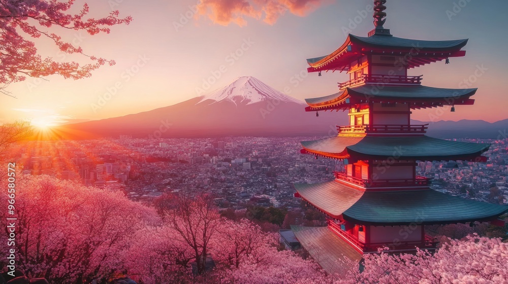 custom made wallpaper toronto digitalSunrise over Mount Fuji and Pagoda