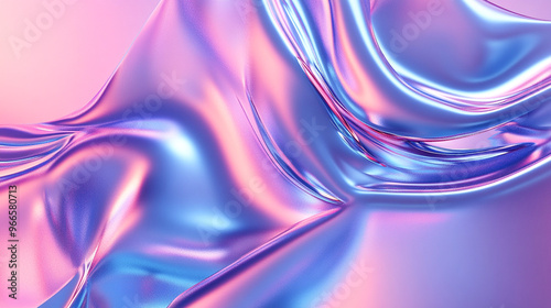 Curved abstract metallic futuristic 3d fluid holographic ilustration chrome background 