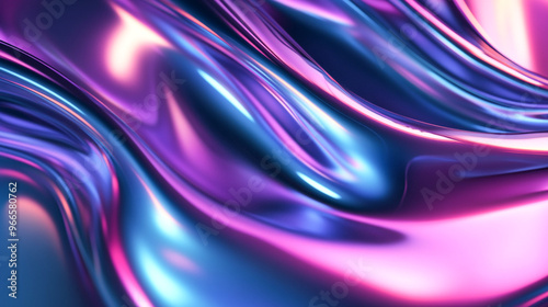 Curved abstract metallic futuristic 3d fluid holographic ilustration chrome background 