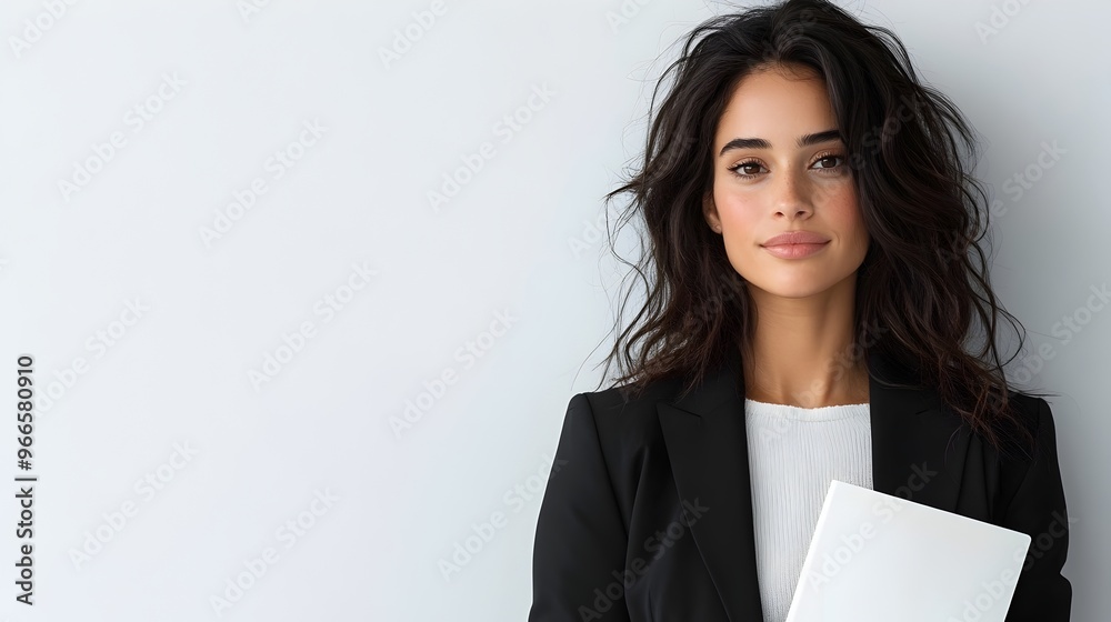 Poised Business Woman Holding Folder with Confidence and Style Poised Business Woman Holding Folder with Confidence and Style