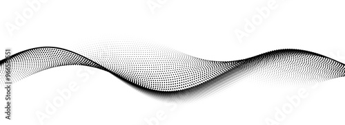 Dotted wave line pattern. Black halftone undulate net background. Abstract stipple particle flow wallpaper. Curved dashed gradient element for poser, banner, presentation, booklet, flyer. Vector