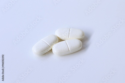 Group of tablet drugs on white background