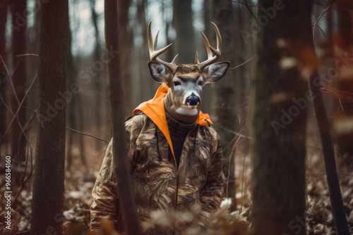 Buck deer in camouflage during fall hunting season