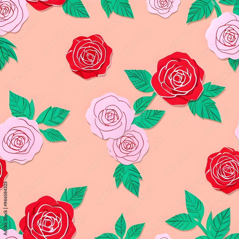 Seamless Pattern of Pink and Red Roses
