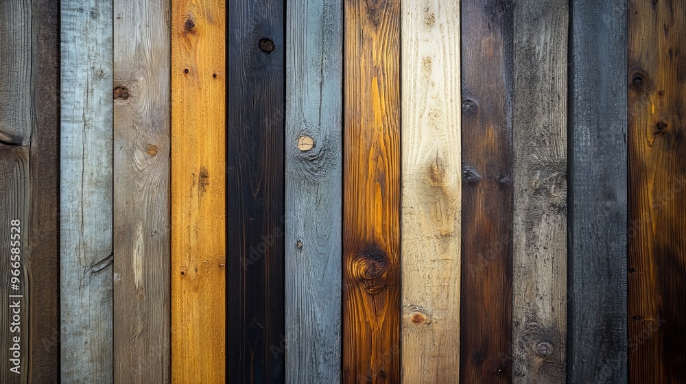 A selection of distressed wooden planks showcasing warm, amber hues alongside cooler, greyish wood tones, illuminated by soft, natural light A selection of distressed wooden planks showcasing warm, amber hues alongside cooler, greyish wood tones, illuminated by soft, natural light