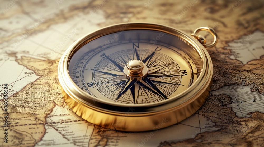 Golden Compass on Antique Map Golden Compass on Antique Map