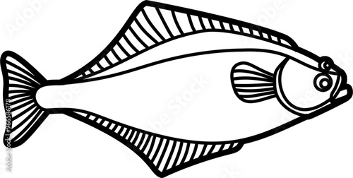 Halibut fish illustration outline vector