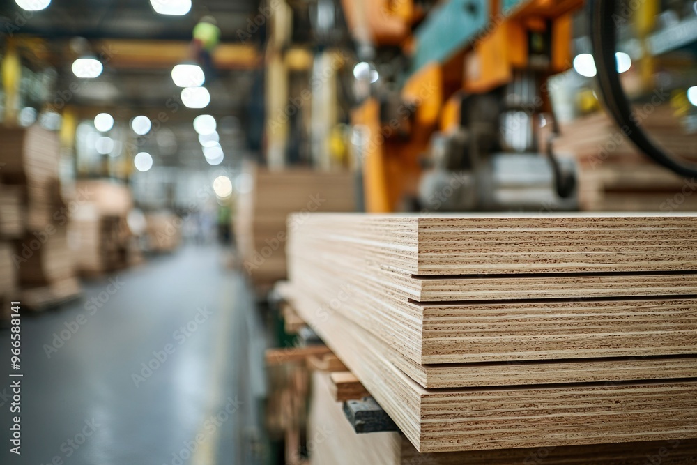 Obraz premium Close-up of Plywood Sheets in a Manufacturing Facility
