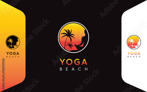 Yoga Beach Sunset logo vector