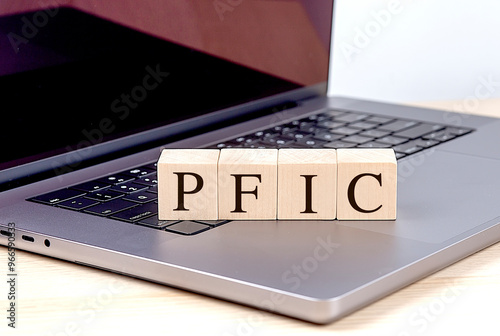 PFIC abbreviation on wooden blocks placed on a laptop keyboard photo