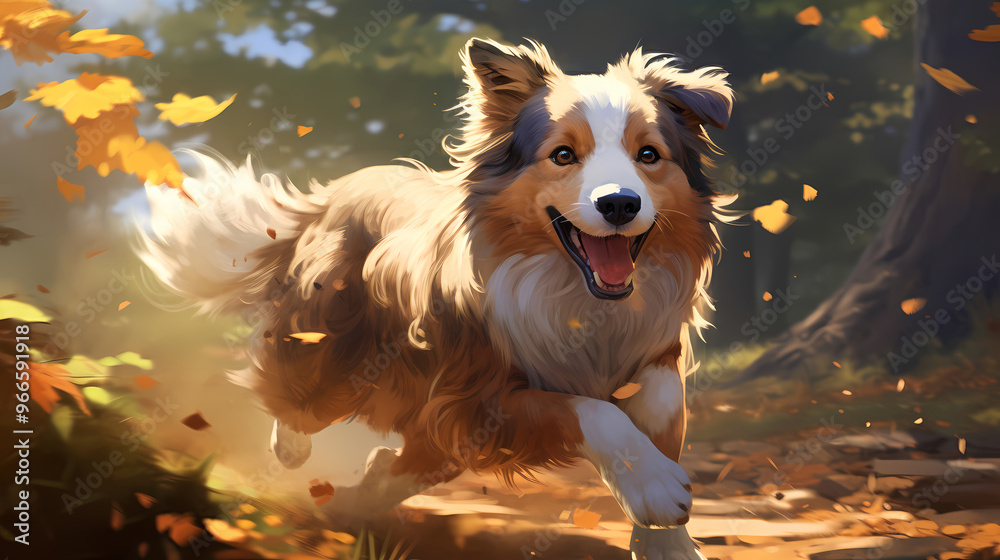 puppy running outdoors illustration puppy running outdoors illustration