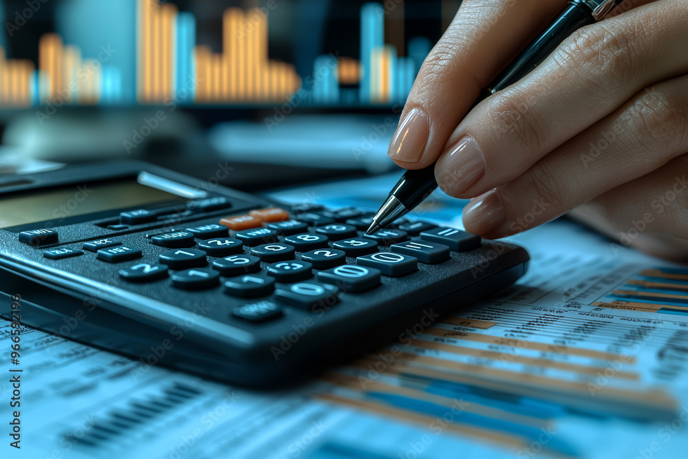 A person using a financial calculator and spreadsheets to prepare a budget, demonstrating financial planning and analysis in business. Concept of budgeting and financial management. A person using a financial calculator and spreadsheets to prepare a budget, demonstrating financial planning and analysis in business. Concept of budgeting and financial management.