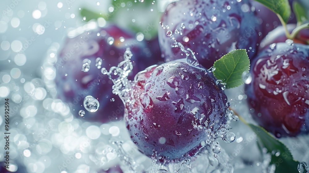 Plums Splashing in Water