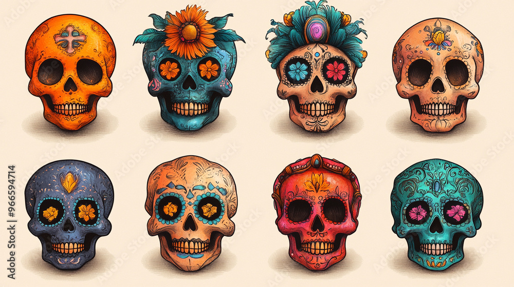 Flat dia de muertos skulls collection Flat dia de muertos skulls collection