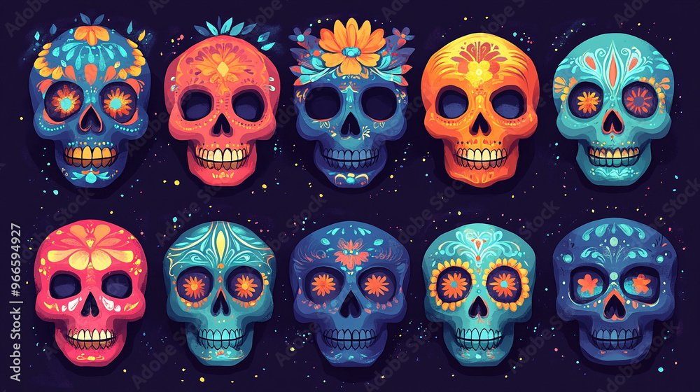 Flat dia de muertos skulls collection Flat dia de muertos skulls collection