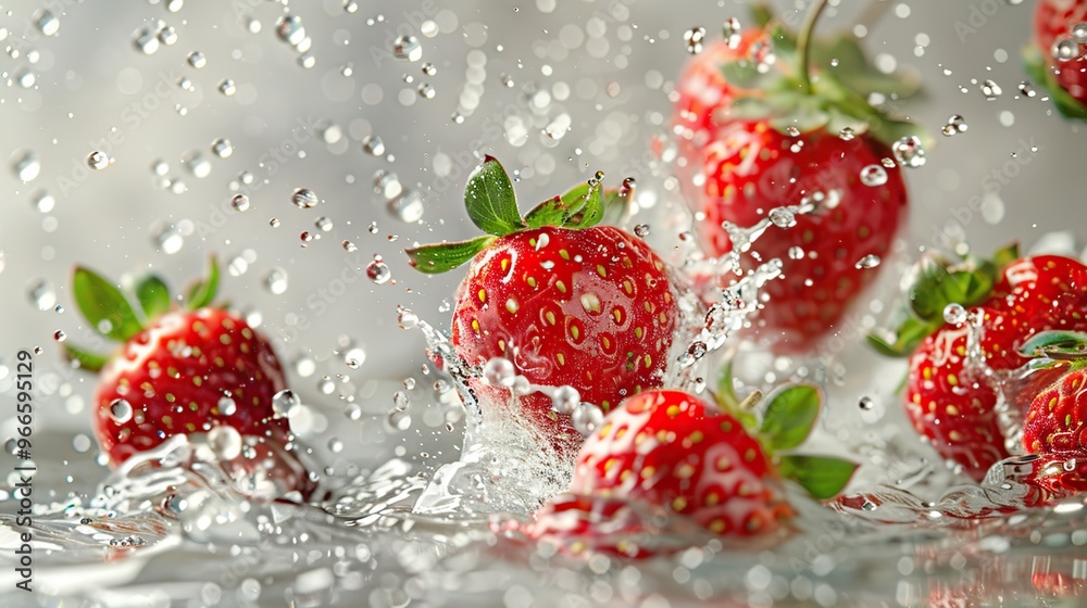 Water Splashing Strawberries Water Splashing Strawberries
