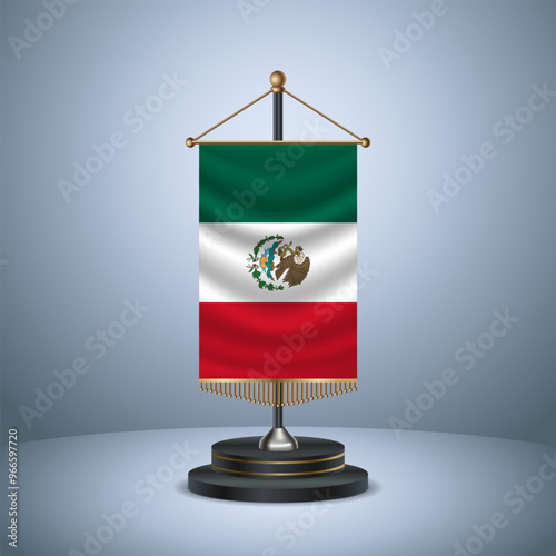 Mexico Vertical table flag with golden pole of on dark  gradient background