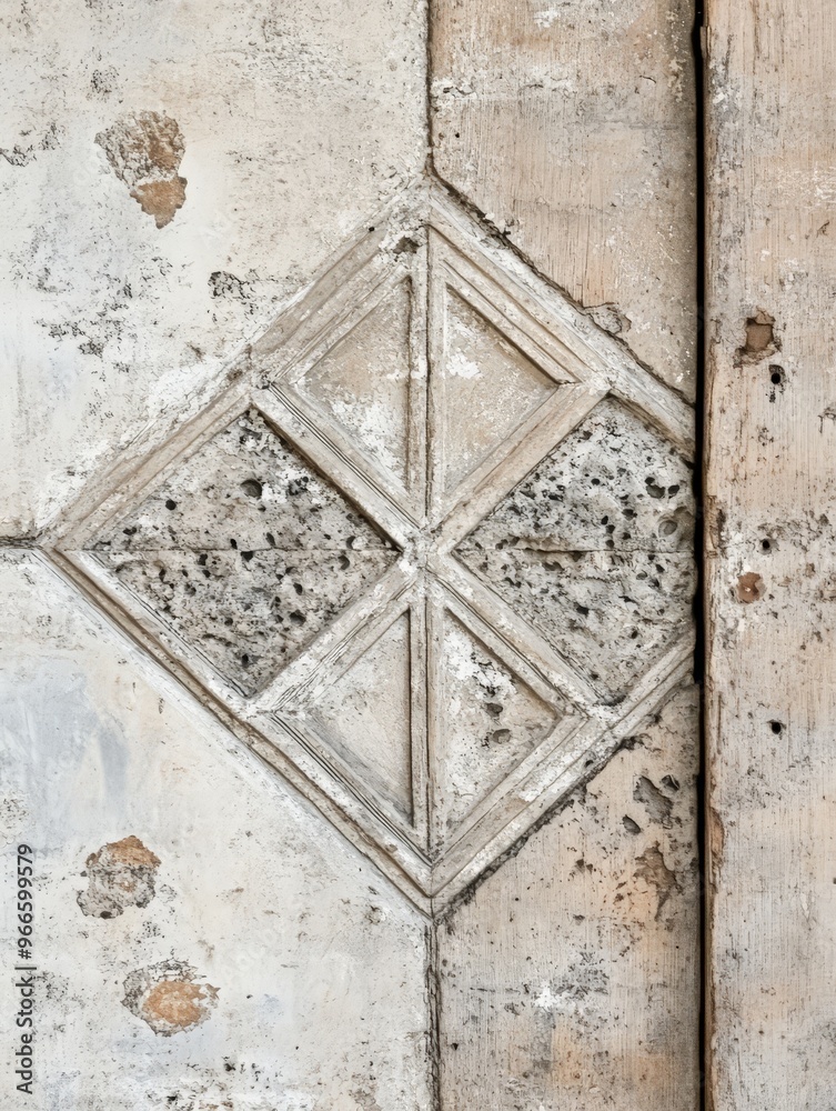 Intricate Geometric Pattern on Weathered Wall. Intricate Geometric Pattern on Weathered Wall.