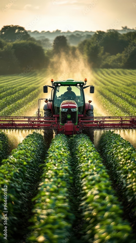 aerial view of tractor spraying soybean field geometric patterns of crops misty morning light vibrant green contrasting with earth tones aerial view of tractor spraying soybean field geometric patterns of crops misty morning light vibrant green contrasting with earth tones
