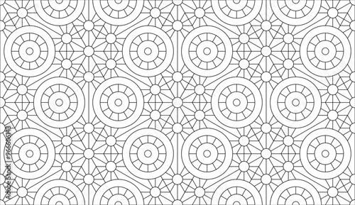 Seamless vector pattern. Black and white linear drawing. Coloring book, colouring page for children and adults. Abstract geometric design. Monochrome illustration. Easy to edit color and line weight