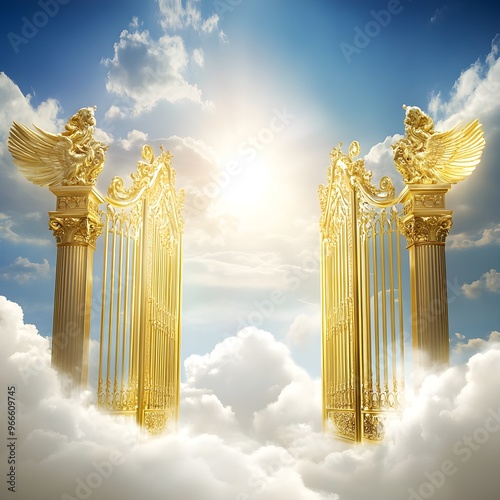 Gate to an ethereal, glittering golden heaven bathed in celestial light