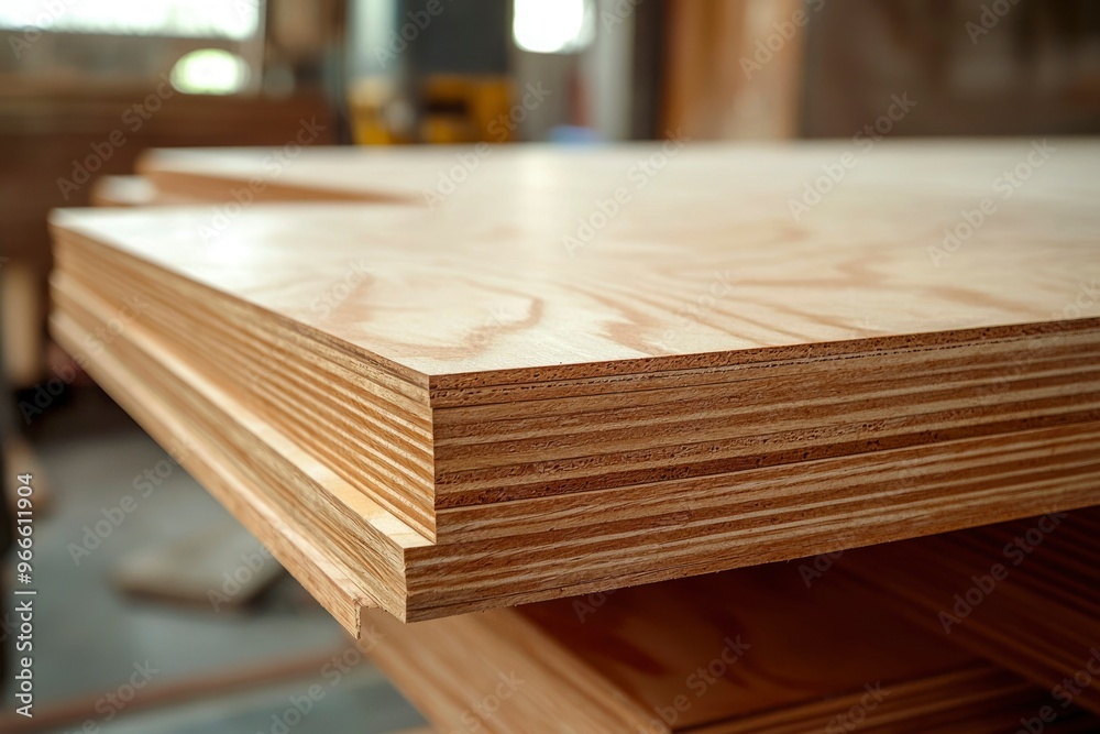 Stack of Plywood Panels Showing Wood Grain and Layers Stack of Plywood Panels Showing Wood Grain and Layers