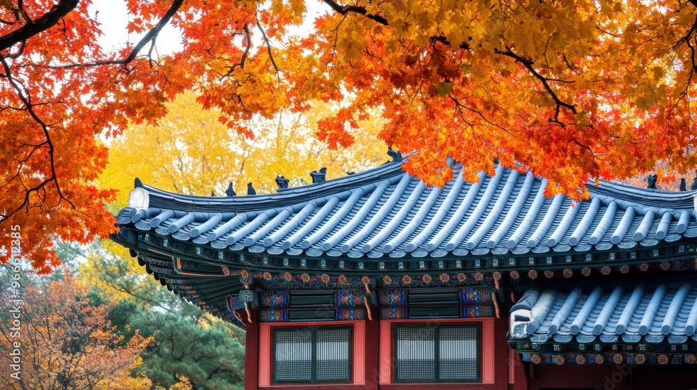 Autumn Foliage Over a Traditional Korean Roof Autumn Foliage Over a Traditional Korean Roof