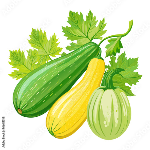 set of zucchini with leaves