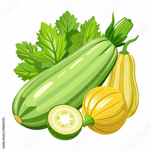 set of zucchini with leaves