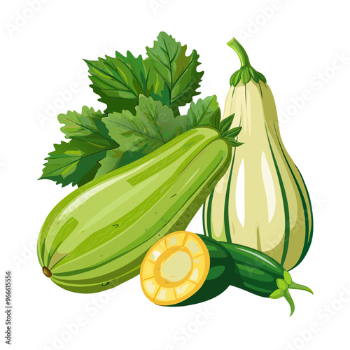set of zucchini with leaves