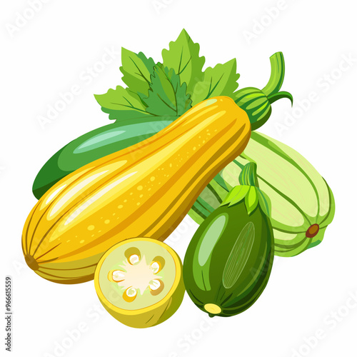 set of zucchini with leaves